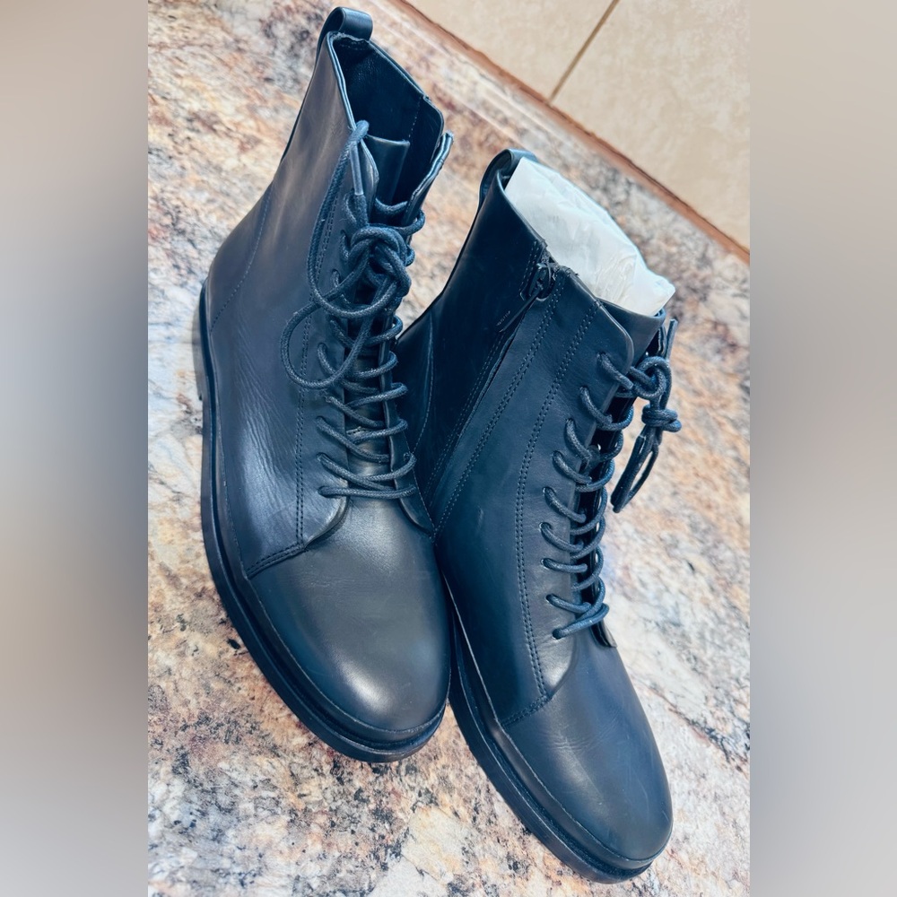 Vince Dark Leather Lace-Up Boots